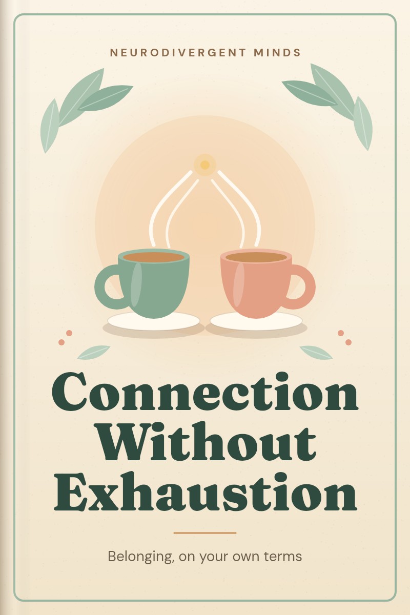Cover design of the book Connection Without Exhaustion: two golden circles that nearly touch on a deep green background