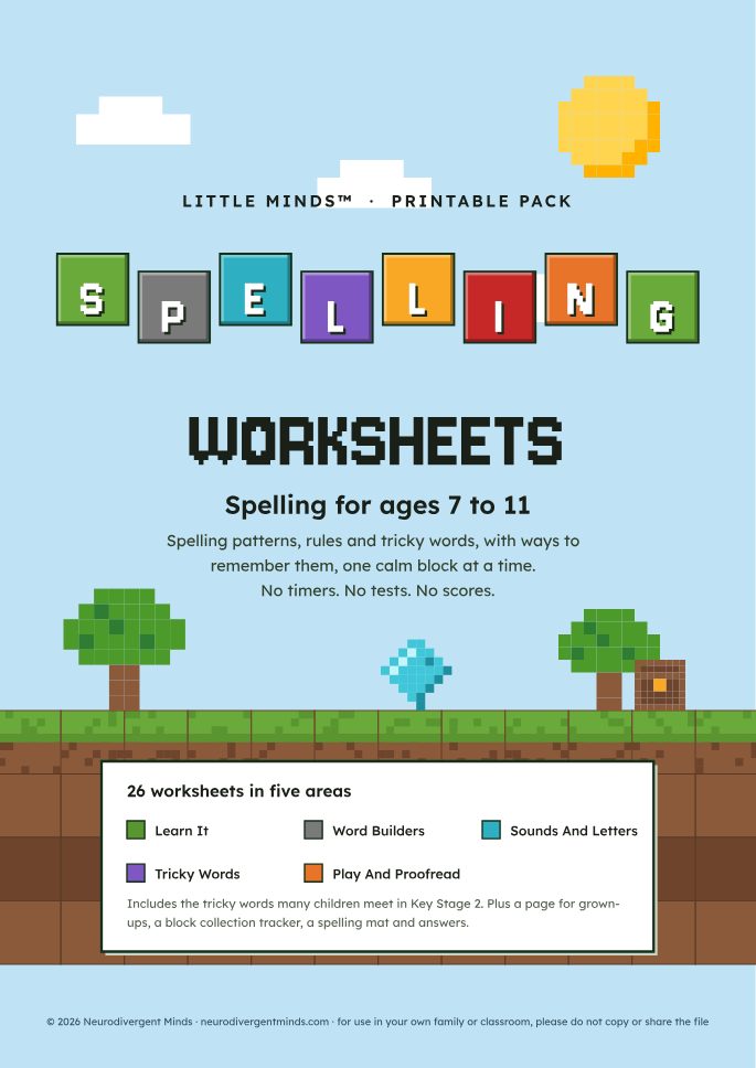 Spelling worksheets for ages 7 to 11